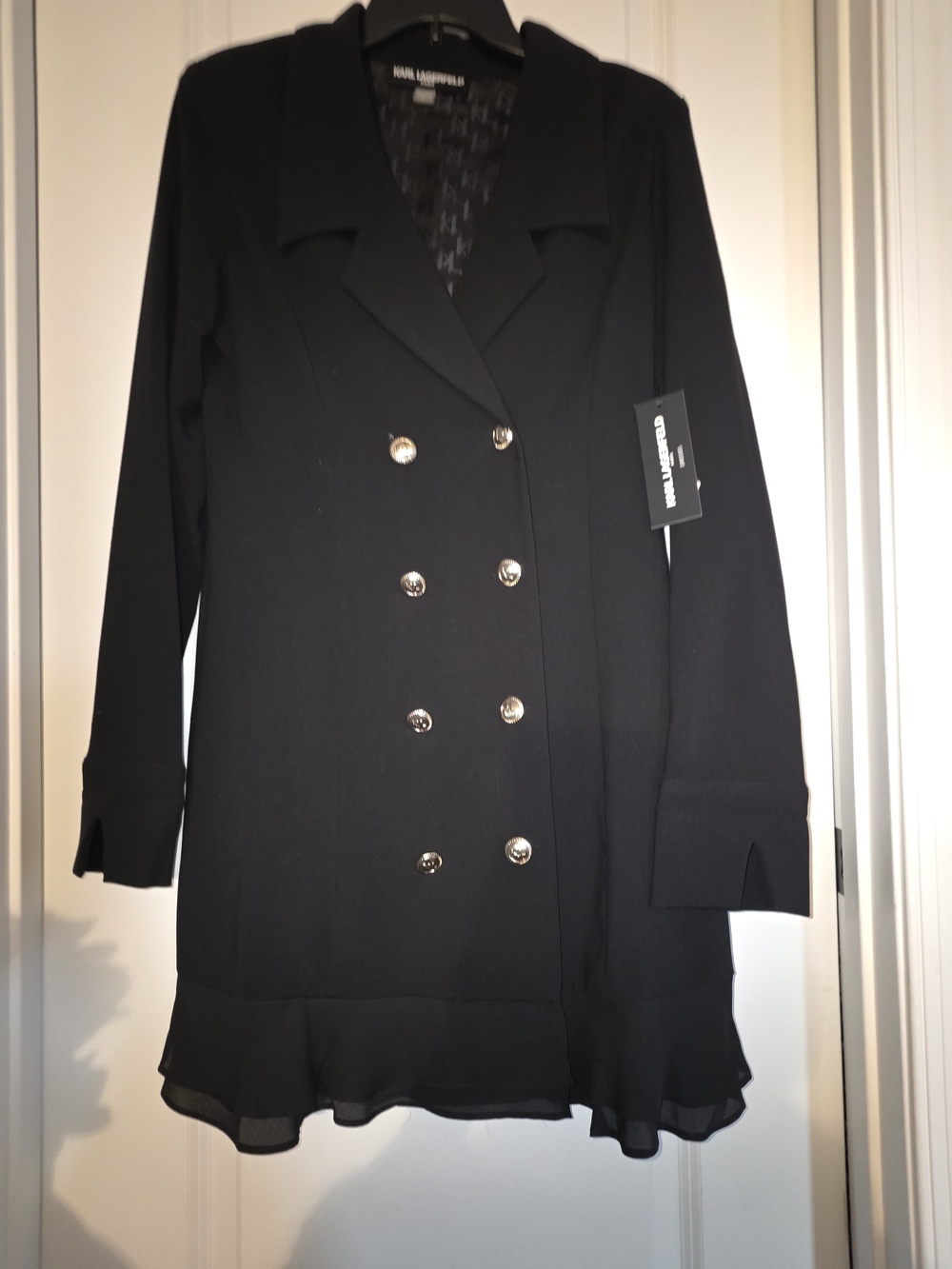 Karl Lagerfeld Black Double-Breasted Ruffle-Hem Blazer Dress